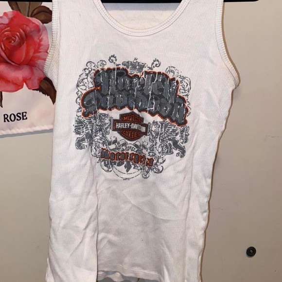 White, grey and sparkly orange Harley Davidson Edmonton, Alberta tank top. - Picture 4 of 4